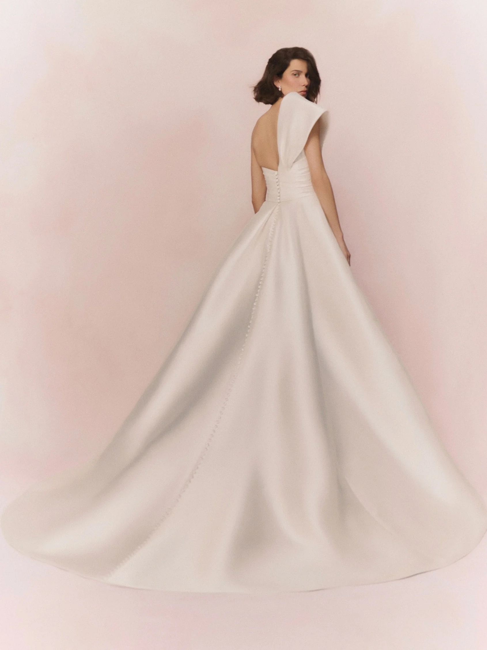 SEDNA Wedding dress with princess cut, asymmetrical neckline and cap sleeves 3 SEDNA Wedding dress with princess cut, asymmetrical neckline and cap sleeves