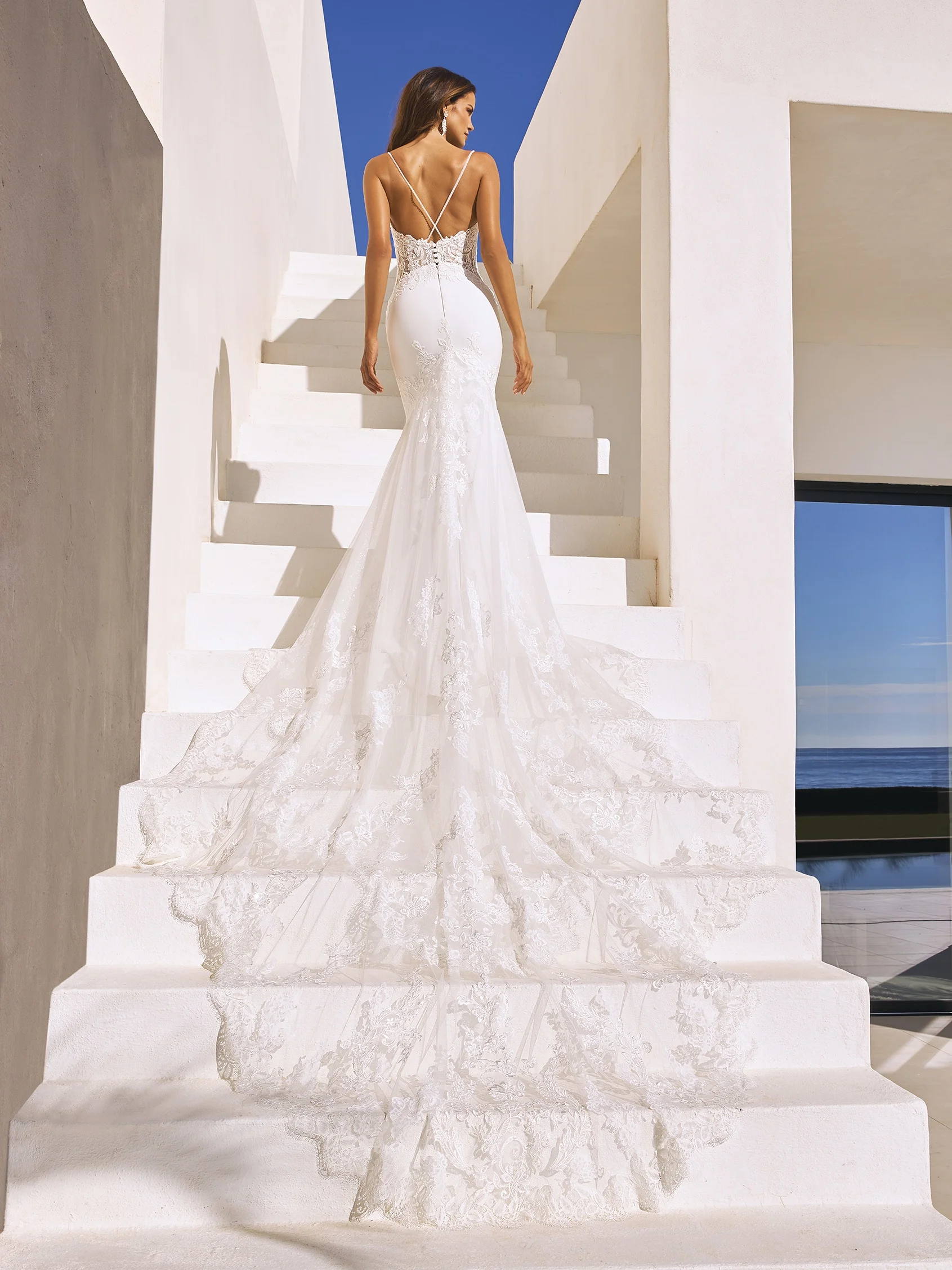 IZARA Mermaid crêpe wedding dress with sweetheart neckline and exposed back