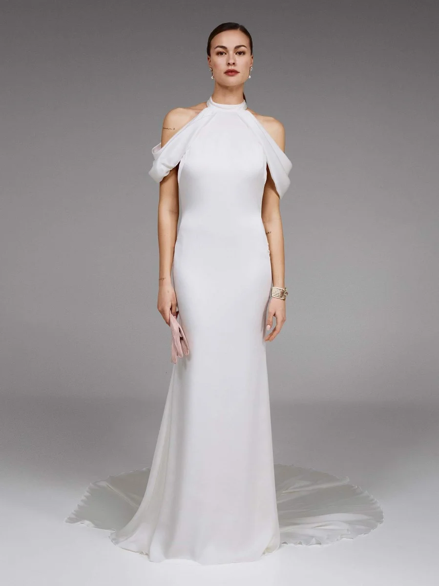 ELVINIA Sheath wedding dress with high neckline