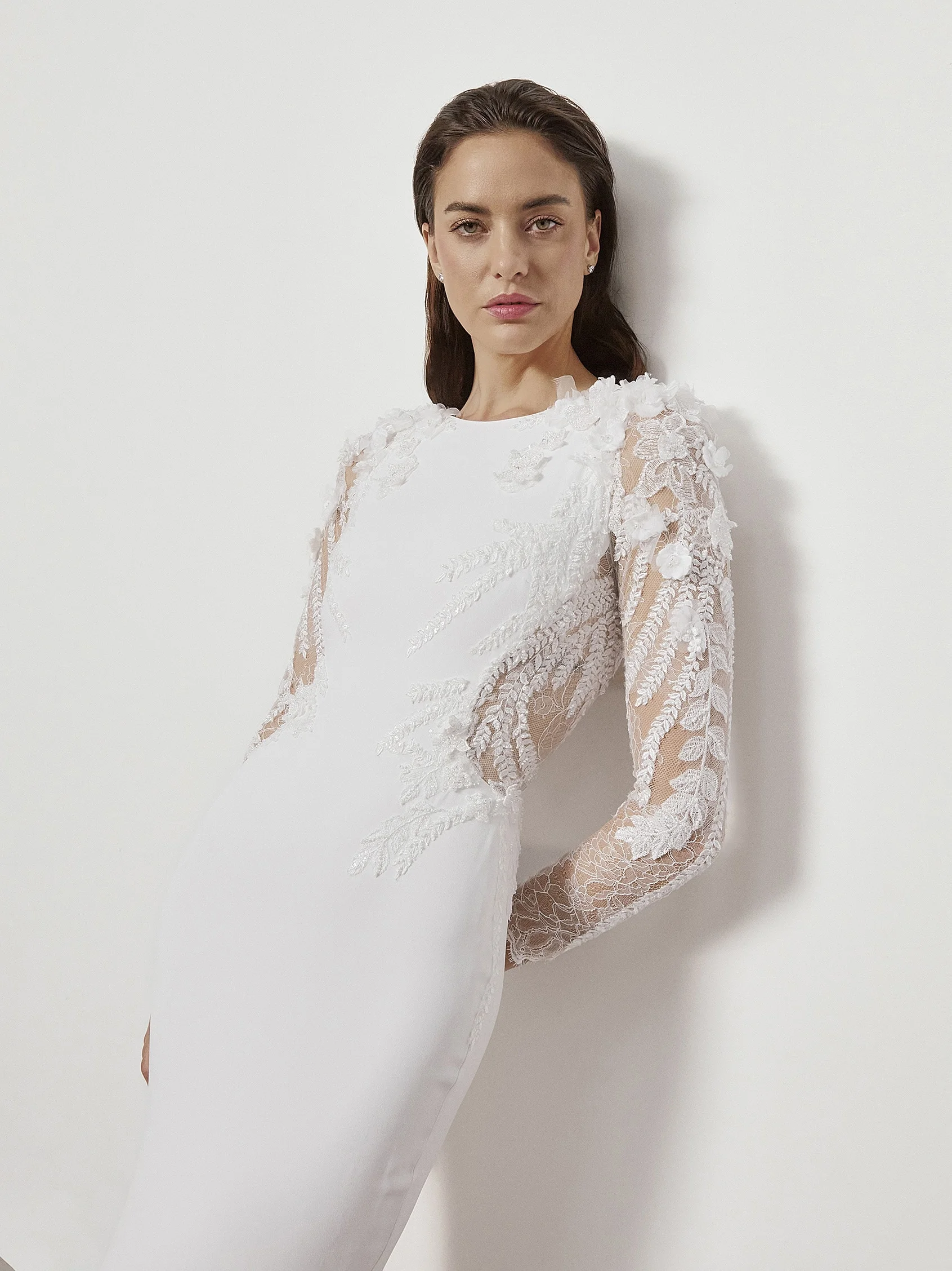 JUSTINE Mermaid crepe wedding dress with bateau neckline