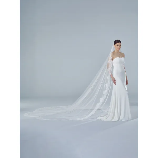 V-LA39 Tulle veil with lace and rhinestones